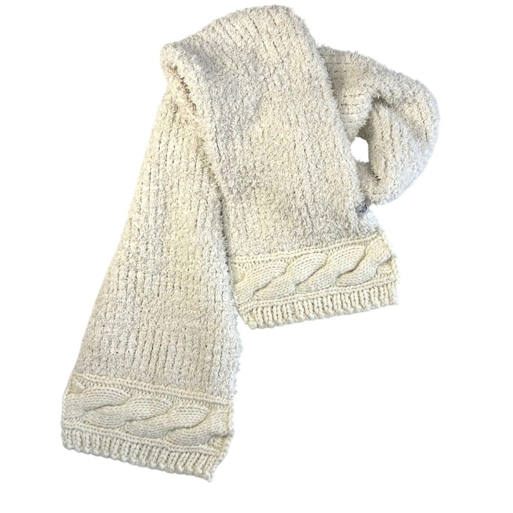 The North Face Gorpcore Cable Knit Plush Scarf OS Cream Winter Cabin - Picture 2 of 6